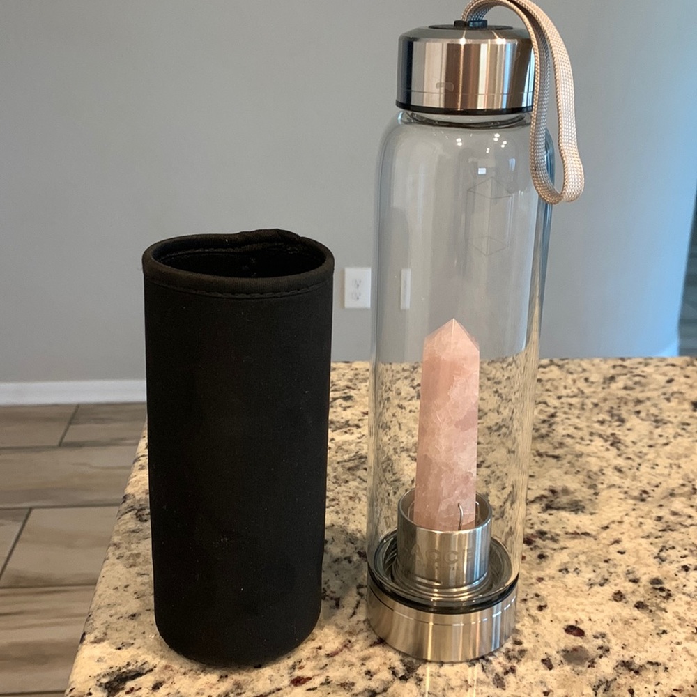 Glacce Luxury Spiritual Rose Quarts Glass Water Bottle w/ sweat sleeve included